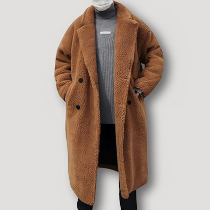 Oversized Double-Breasted Fuzzy Teddy Fleece Coat for Men Winter