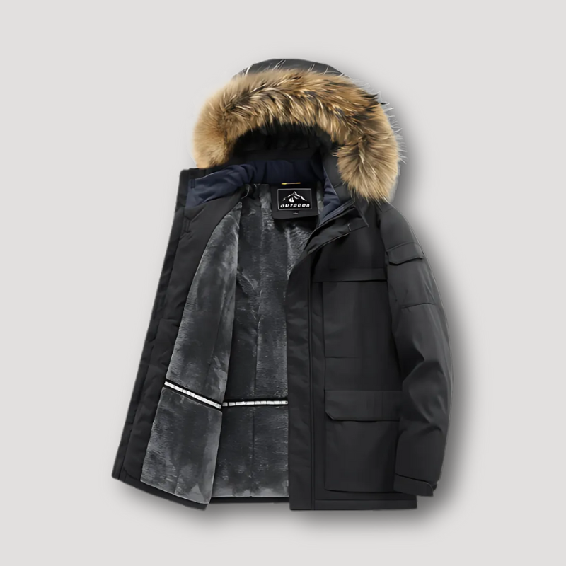 Plush Lining Faux Fur Hood Winter Parka Jacket