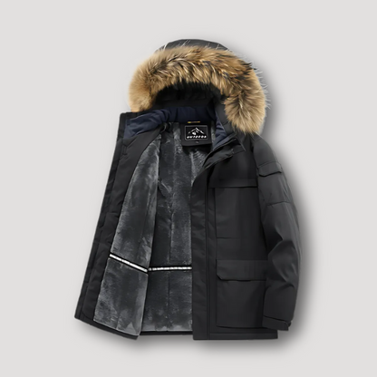 Plush Lining Faux Fur Hood Winter Parka Jacket