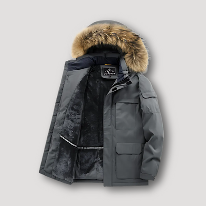 Plush Lining Faux Fur Hood Winter Parka Jacket