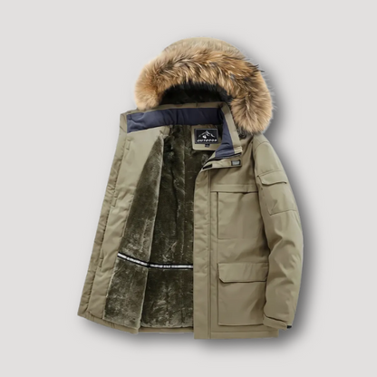 Plush Lining Faux Fur Hood Winter Parka Jacket