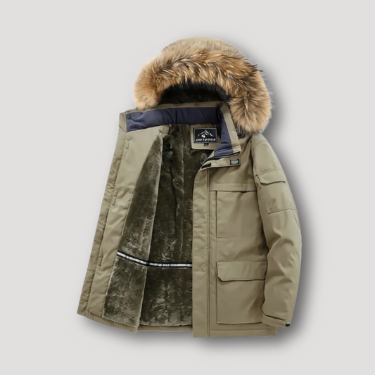 Plush Lining Faux Fur Hood Winter Parka Jacket