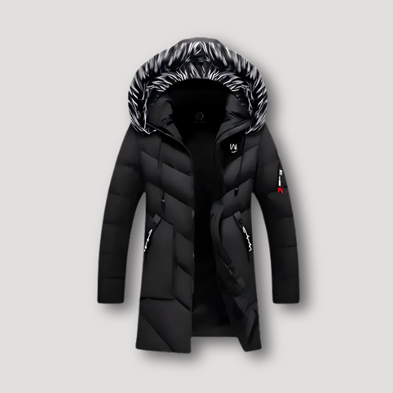 Fur Hood Slim Fit Long Puffer Coat for Men