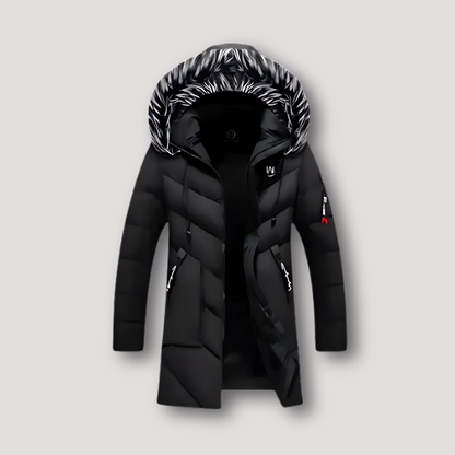 Fur Hood Slim Fit Long Puffer Coat for Men