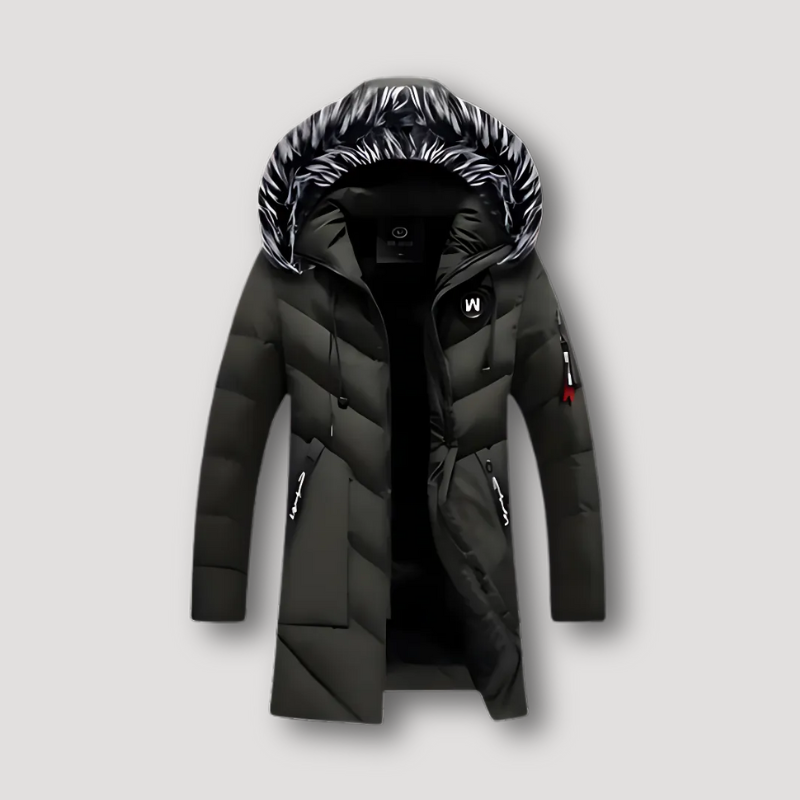 Fur Hood Slim Fit Long Puffer Coat for Men