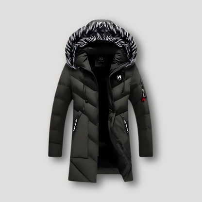 Fur Hood Slim Fit Long Puffer Coat for Men