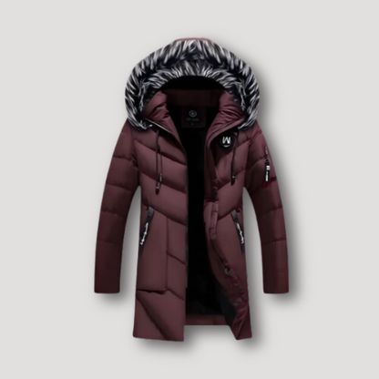 Fur Hood Slim Fit Long Puffer Coat for Men