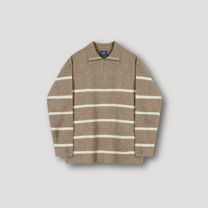 Quarter Zip Striped Oversized Knit Sweater