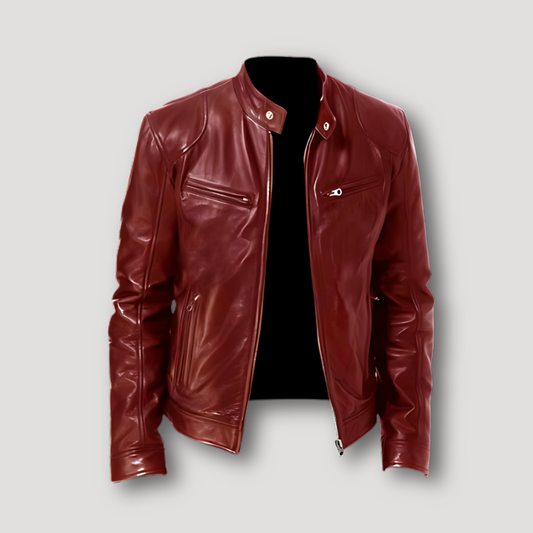 Zip Up Motorcycle Leather Bomber Jacket Man