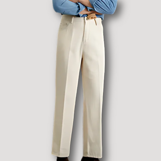 Old Money Style Cotton Pants High Waist Trousers for Men Beige