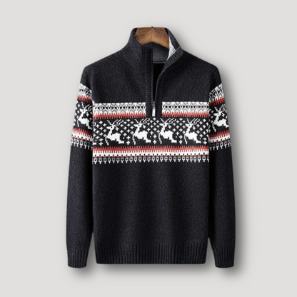 Reindeer Quarter Zip Ugly Christmas Sweater