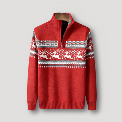 Reindeer Quarter Zip Ugly Christmas Sweater