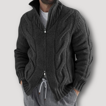 Zippered Chunky Cable Knit Cardigan Sweater for Men