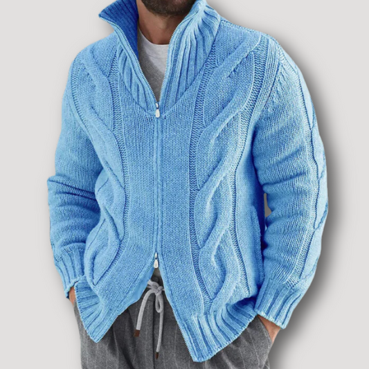 Zippered Chunky Cable Knit Cardigan Sweater for Men