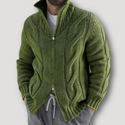 Zippered Chunky Cable Knit Cardigan Sweater for Men