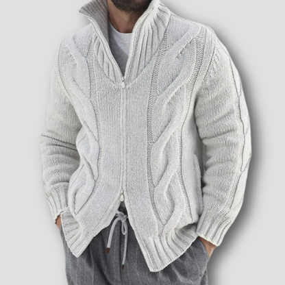 Zippered Chunky Cable Knit Cardigan Sweater for Men