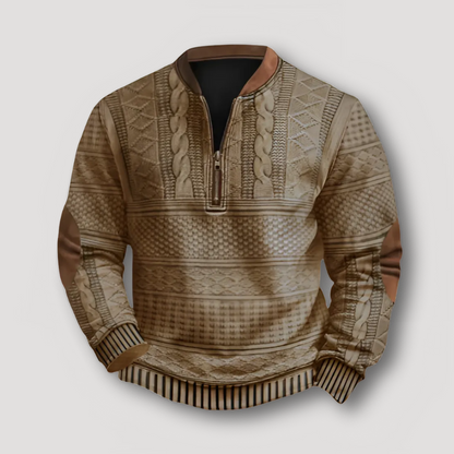 Brown Elbow Patches and Collar Quarter Zip Sweater for Men