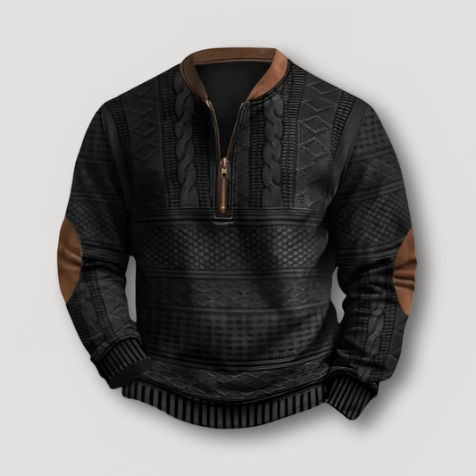 Brown Elbow Patches and Collar Quarter Zip Sweater for Men