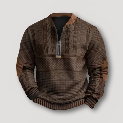 Brown Elbow Patches and Collar Quarter Zip Sweater for Men