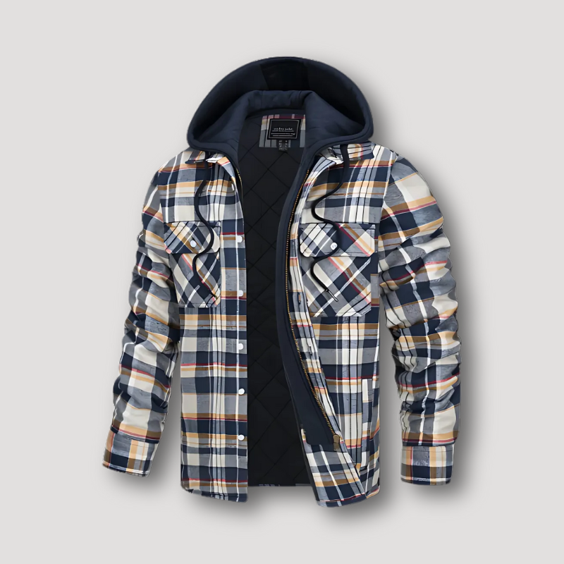 Quilted Lining Hooded Check Jacket for Men