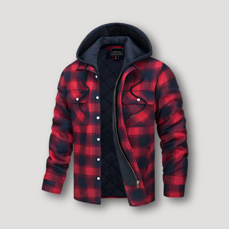 Quilted Lining Hooded Check Jacket for Men