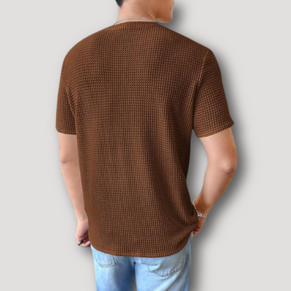 Waffle Knit T Shirt Brown Shirt for Men