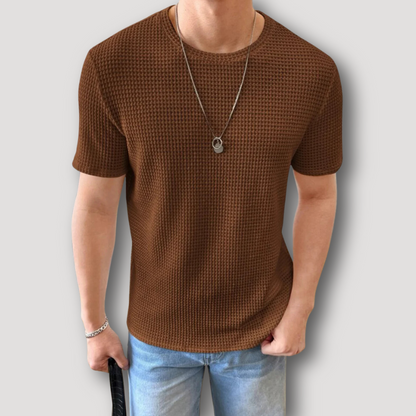 Waffle Knit T Shirt Brown Shirt for Men