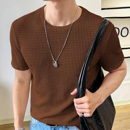 Waffle Knit T Shirt Brown Shirt for Men