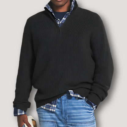 Casual Quarter Zip Ribbed Knit Sweater Man