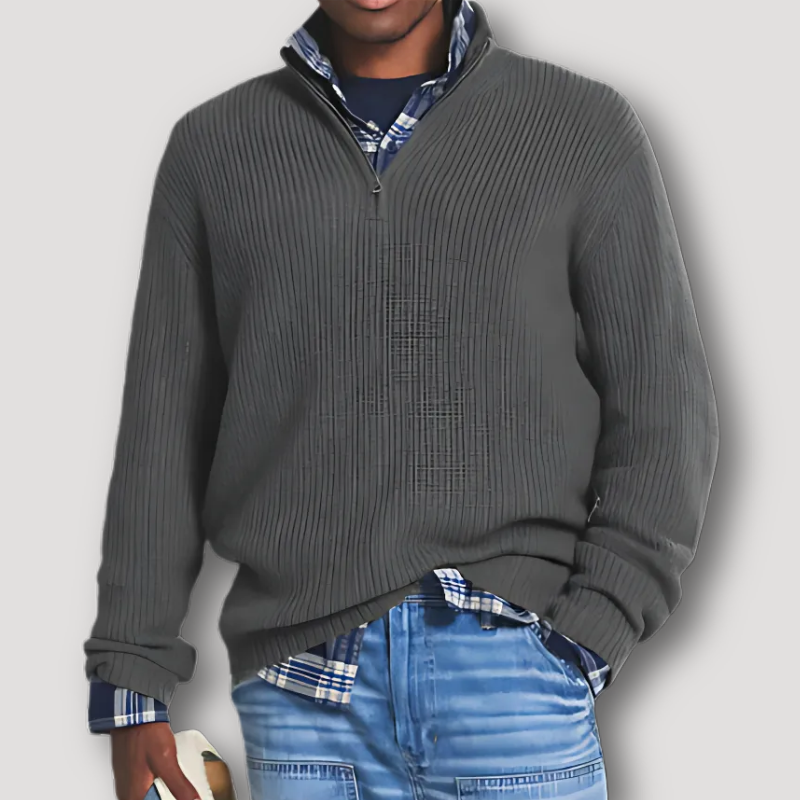 Casual Quarter Zip Ribbed Knit Sweater Man