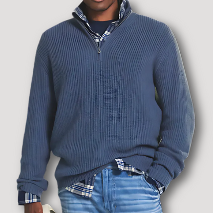 Casual Quarter Zip Ribbed Knit Sweater Man