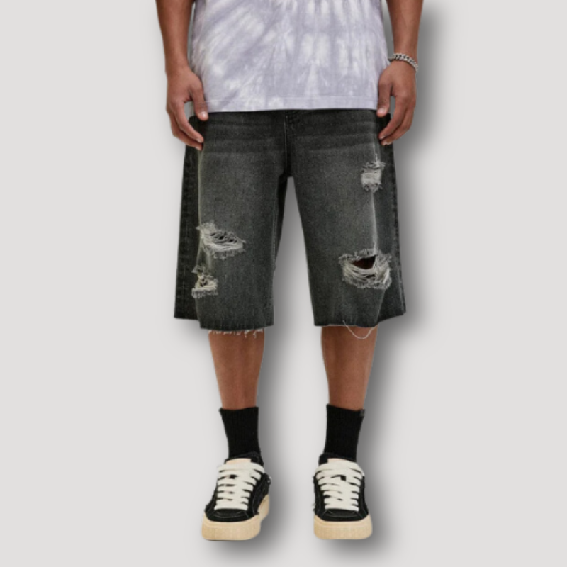 Vintage Hip Hop Ripped Denim Shorts Mens