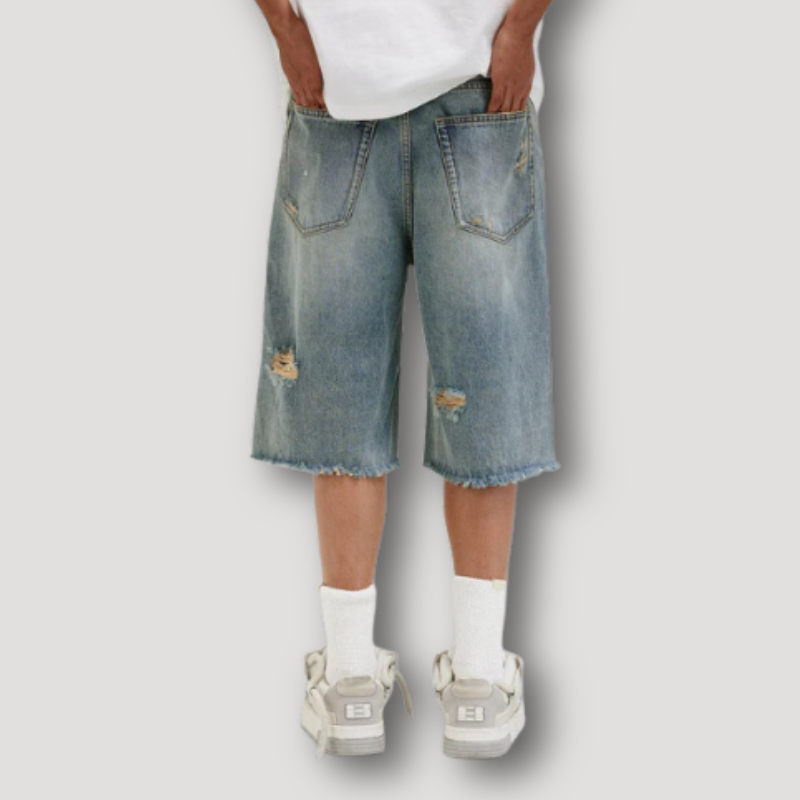 Vintage Hip Hop Ripped Denim Shorts Mens