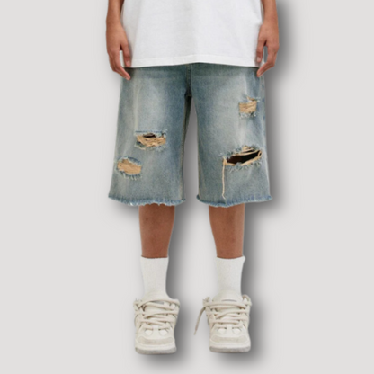 Vintage Hip Hop Ripped Denim Shorts Mens