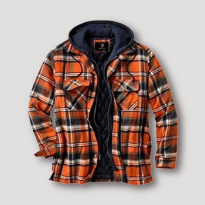 Quilted Diamond Pattern Lining Men's Flannel Jacket with Hood