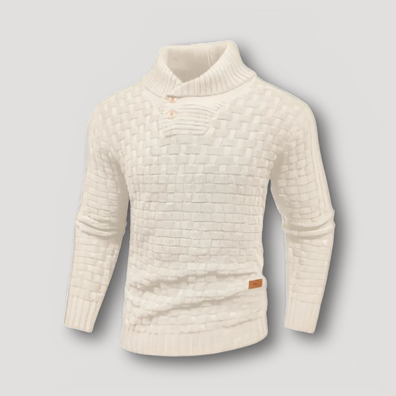 Slim Fit Buttoned High Collar Waffle Knit Sweater for Men