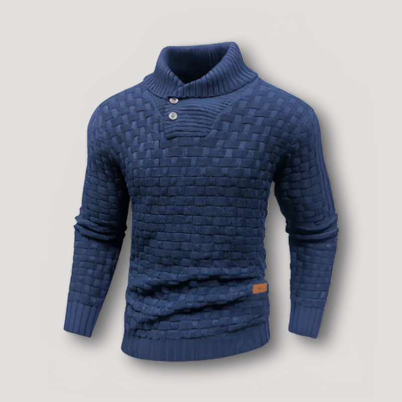 Slim Fit Buttoned High Collar Waffle Knit Sweater for Men