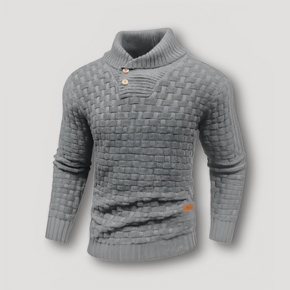 Slim Fit Buttoned High Collar Waffle Knit Sweater for Men