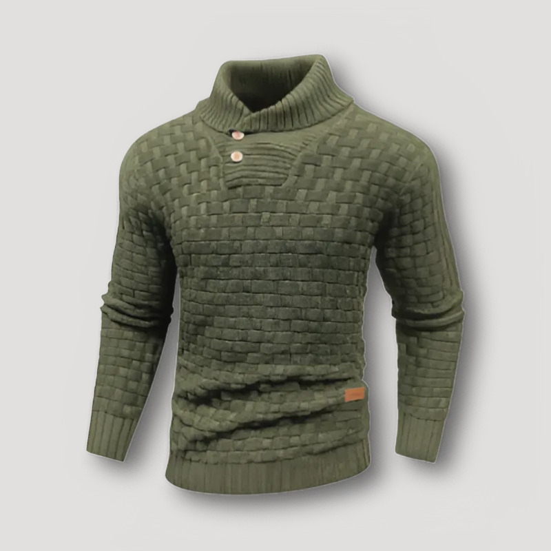 Slim Fit Buttoned High Collar Waffle Knit Sweater for Men