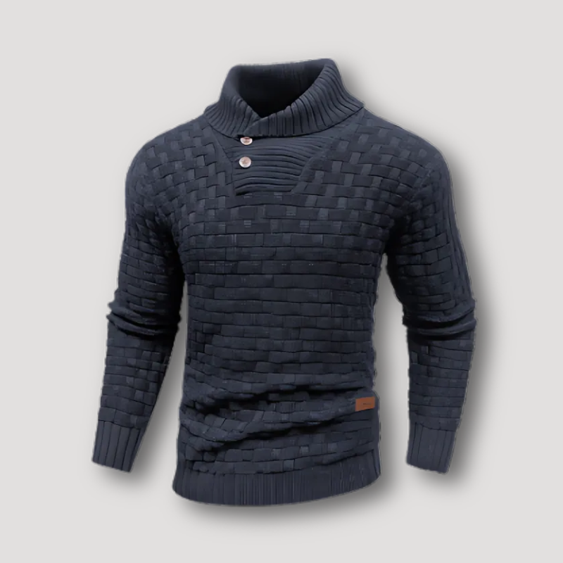 Slim Fit Buttoned High Collar Waffle Knit Sweater for Men