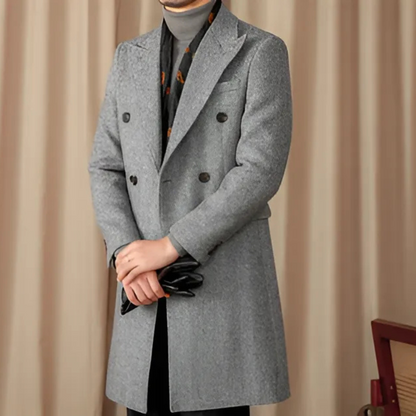 Double Breasted Winter Wool Coat Grey Over Coat for Men