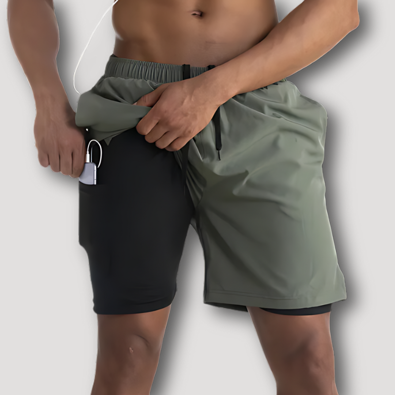 2 in 1 Quick Dry Fitness Gym Running Shorts for Men