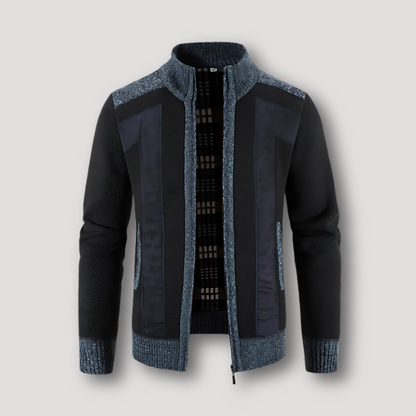 Warm Elbow Patched Zip Up Knit Jacket for Men