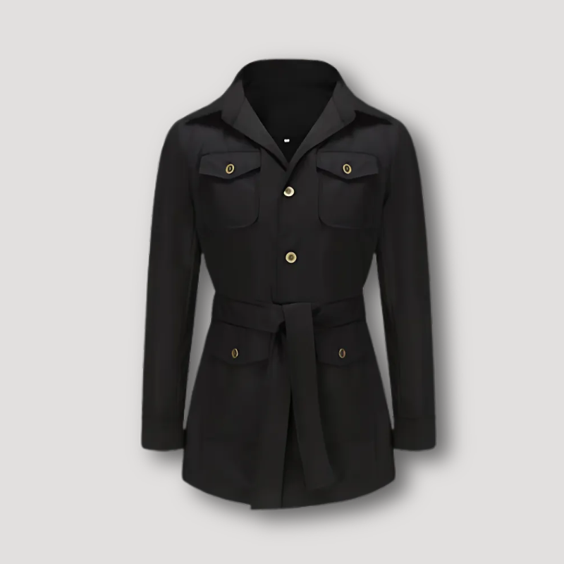 Formal Military Style Belted Winter Coat Jacket Man