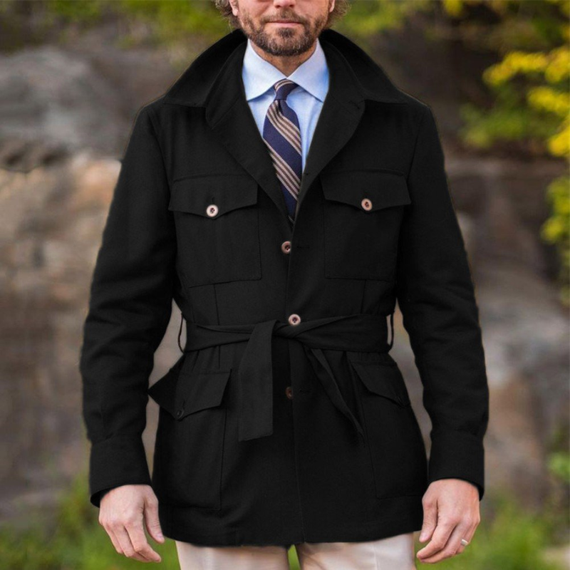 Formal Military Style Belted Winter Coat Jacket Man