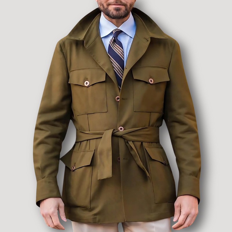 Formal Military Style Belted Winter Coat Jacket Man