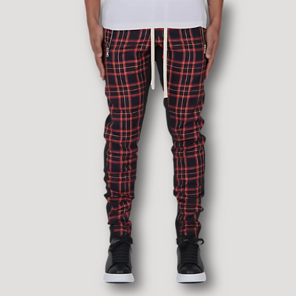 Slim Fitted Red Plaid Pants for Men