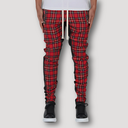 Slim Fitted Red Plaid Pants for Men