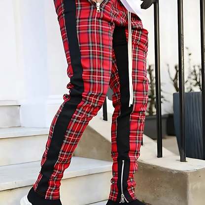 Slim Fitted Red Plaid Pants for Men