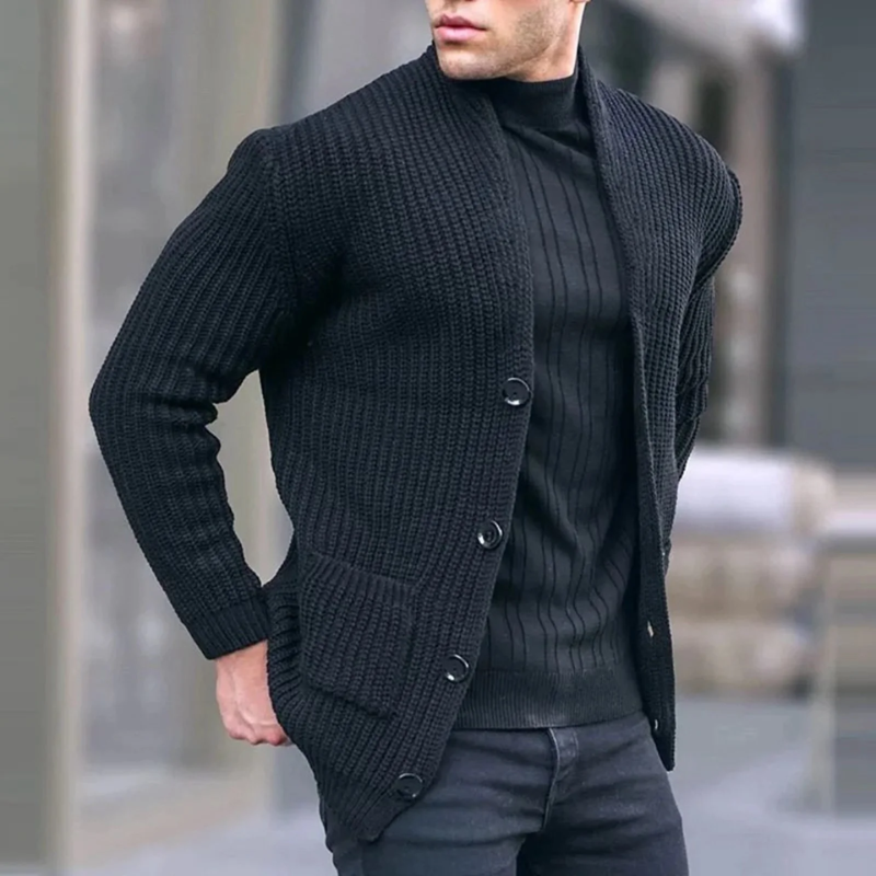 Chunky Buttons Ribbed Knitted Cardigan Sweater Man